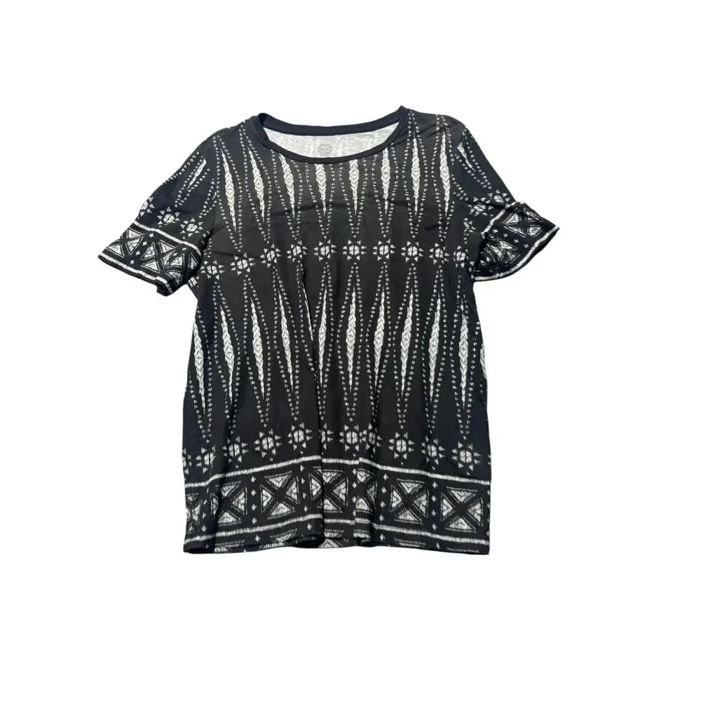Tory Burch T-Shirt Top Womens Black White Geometric Print Short Sleeve Classic